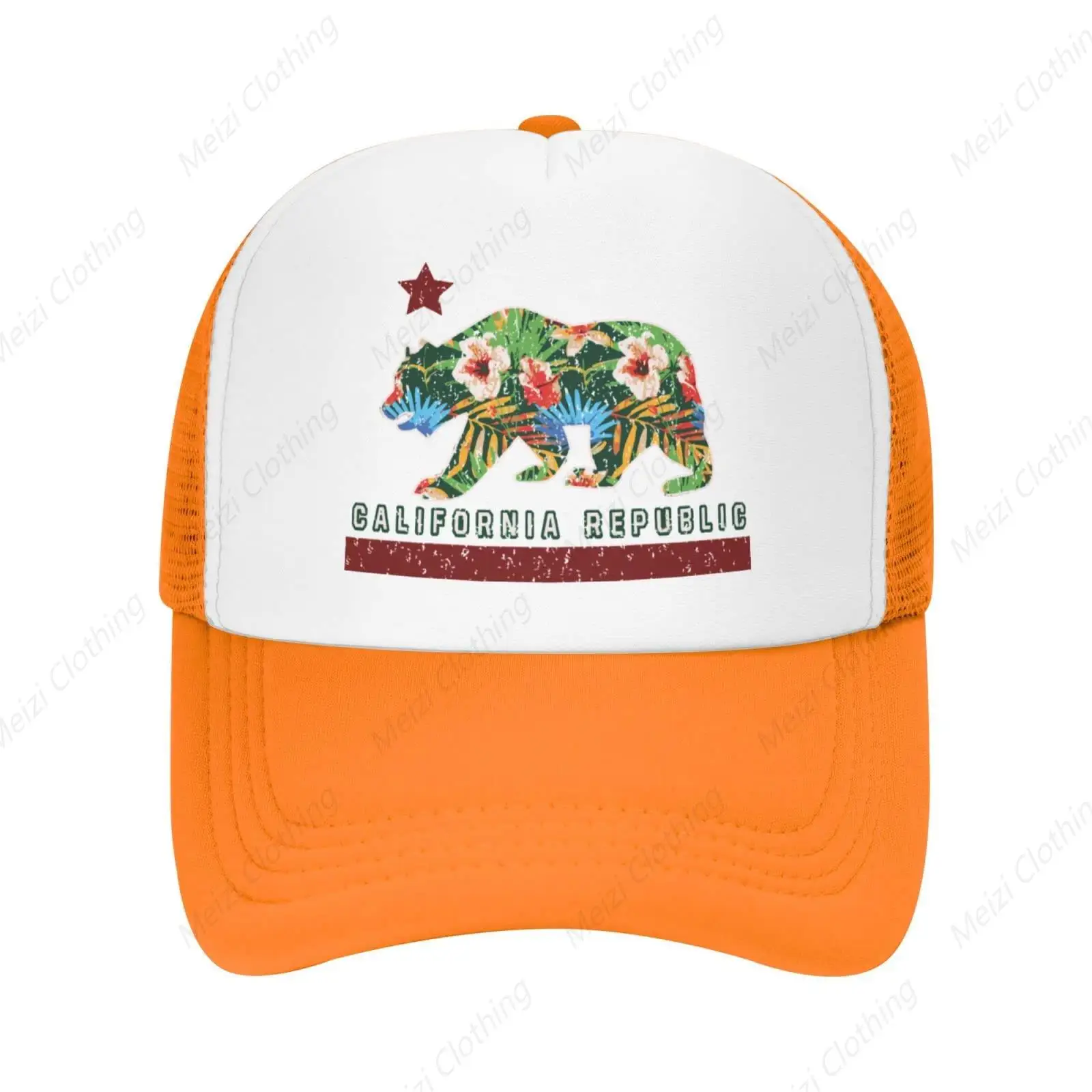 

California Republic Bear Mesh Sunshade Truck Hat Outdoor Breathable Baseball Hat Adjustable Golf Hat
