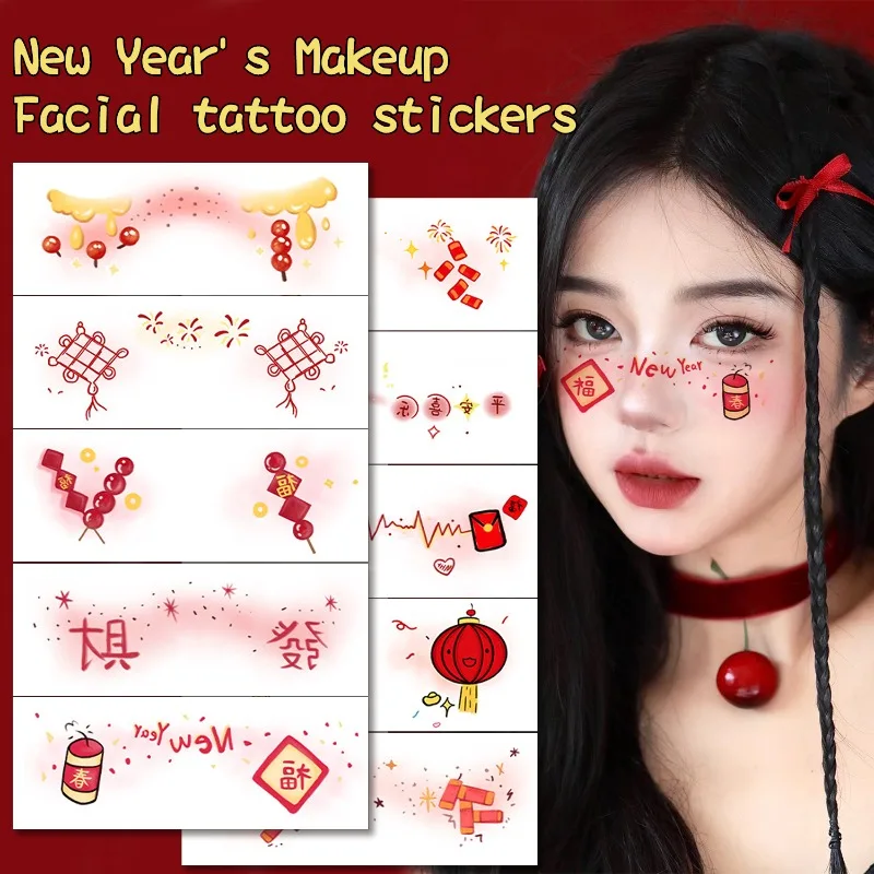 New Year Makeup Stickers Fake Tattoo Face Temporary Tattoo Waterproof Festival Body Art Decorations MasqueradeTatuajes Temporale