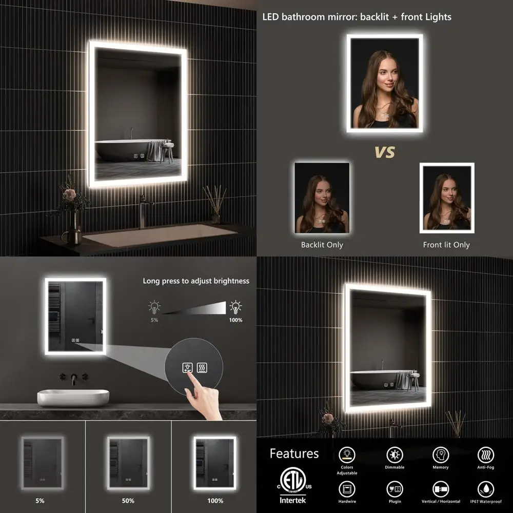 24 x 30 Zoll AprilSoul LED-Badezimmer-Kosmetikspiegel mit zwei Beleuchtung, 3 Farboptionen, Speicherfunktion und Antibeschlag