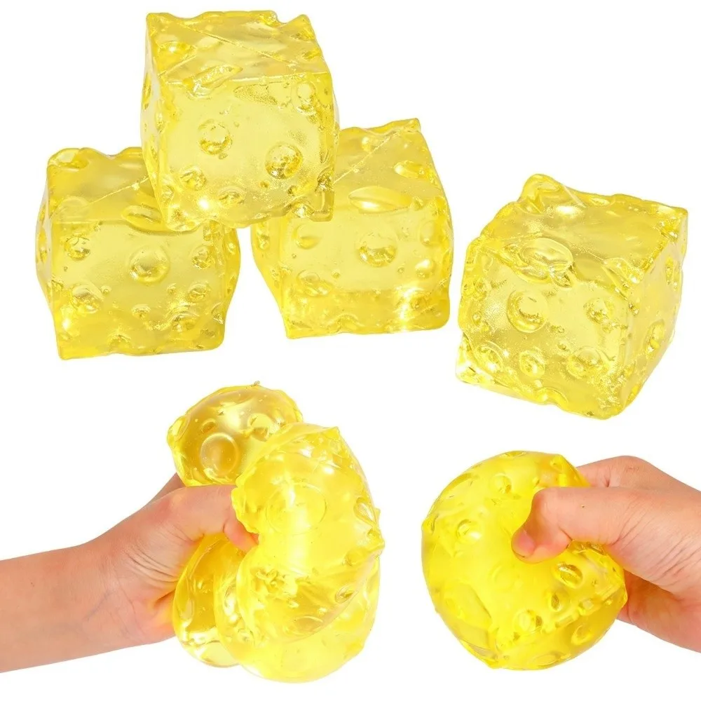 Funny Square Cheese Squeezed Cube Transparent Super Soft Cheese Pinch TPR Yellow/Pink Giant Cheese Squeeze Calming