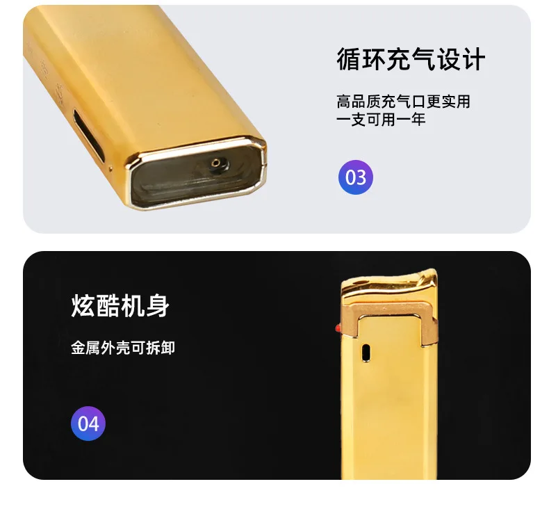 ولاعات تدخين وإكسسوارات السجائر ولاعة معدنية مباشرة لهب أزرق متين مقاوم للرياح هدايا للرجال (بدون غاز) #6