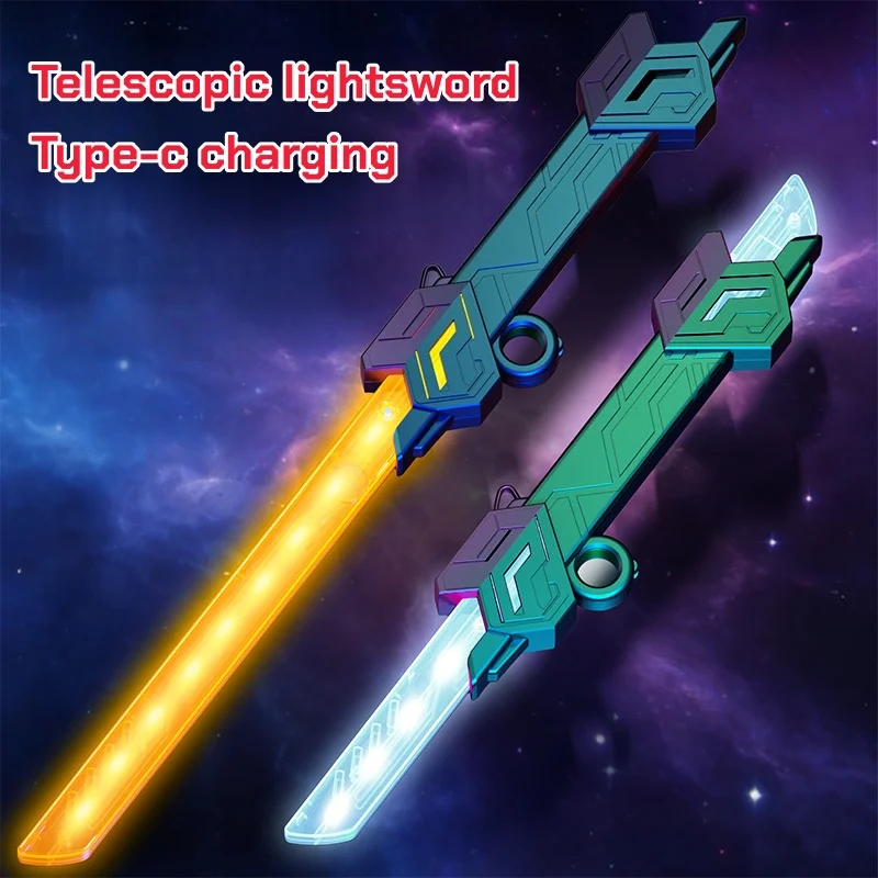 7가지 색상과 소리가 나는 텔레스코픽 회전 라이트 세이버, 어린이와 성인을 위한 플래싱 검 장난감, 파티 스트레스 해소 선물
