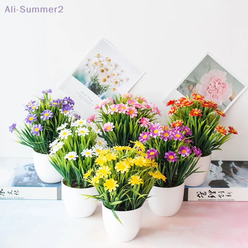 {MX} Mini Künstliche Topfpflanzen Kunststoff Runde Daisie Bonsai Grün Bellis Gefälschte Blumen DIY Hochzeit Party Hausgarten Dekor