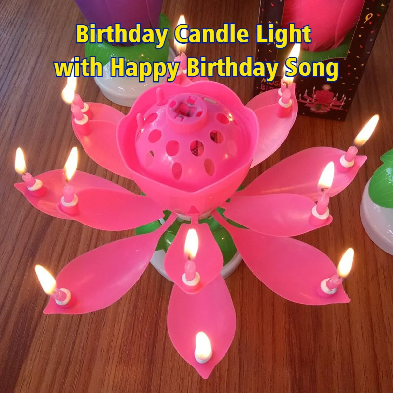 

New Music Candles Rotating with Happy Birthday Song Lotus Birthday Party Double Layer Colorful Electronic Lotus Lamps Candle Set