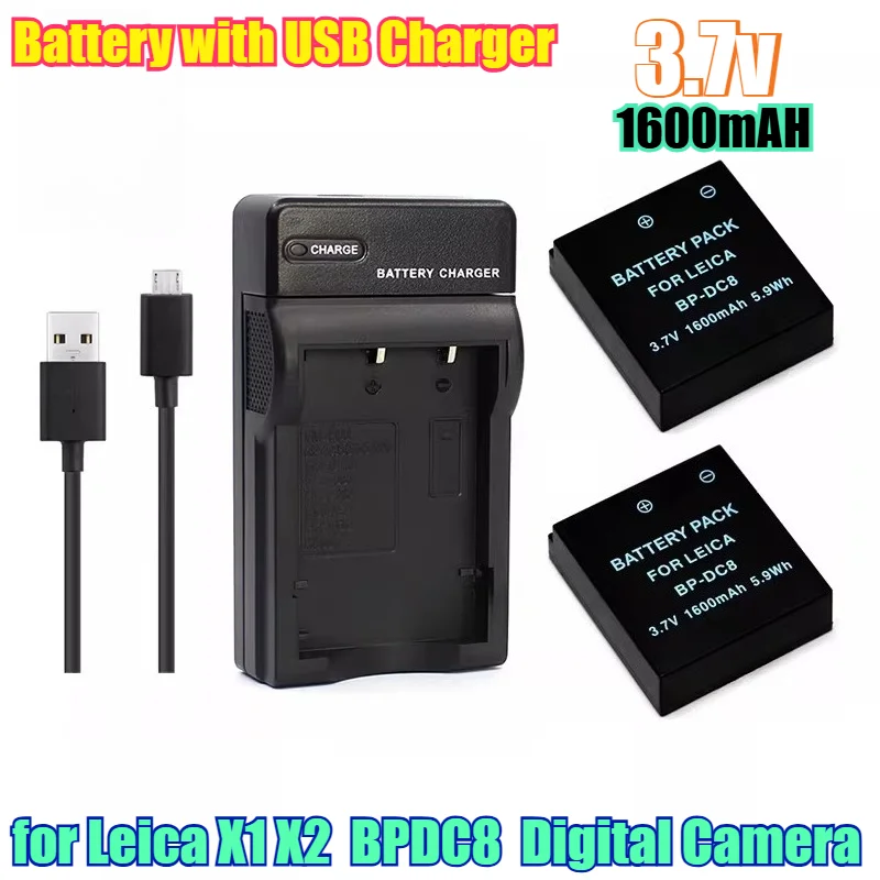 

Сменный аккумулятор BP-DC8 емкостью 1600 мАч с USB-зарядным устройством для цифровой камеры Leica X1 X2, совместимый с перезаряжаемой мощностью BPDC8