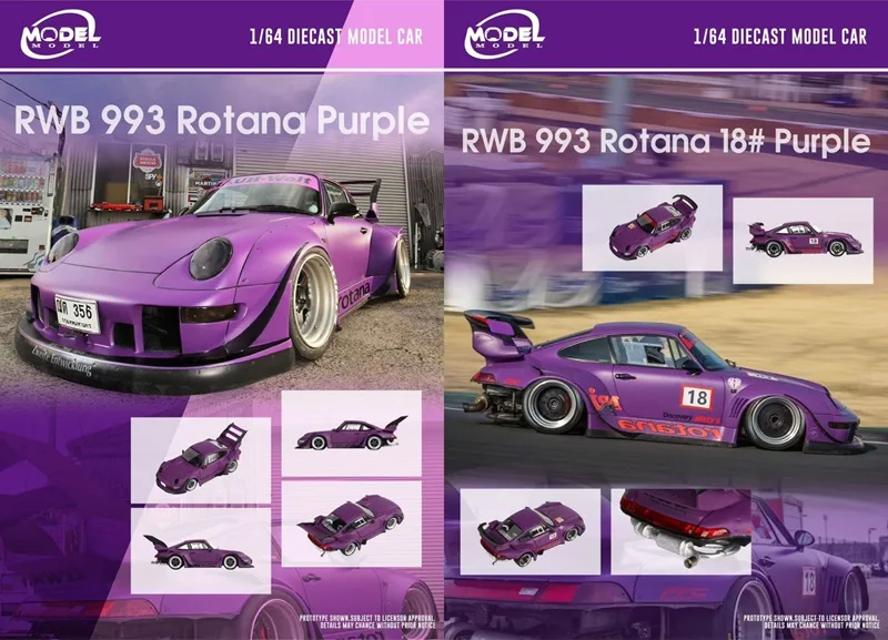 ModelModel 1:64 فورستر SG9 Sti RWB 993 روتانا هاي وينج / # 18 GT Wing Purple Diecast نموذج سيارة