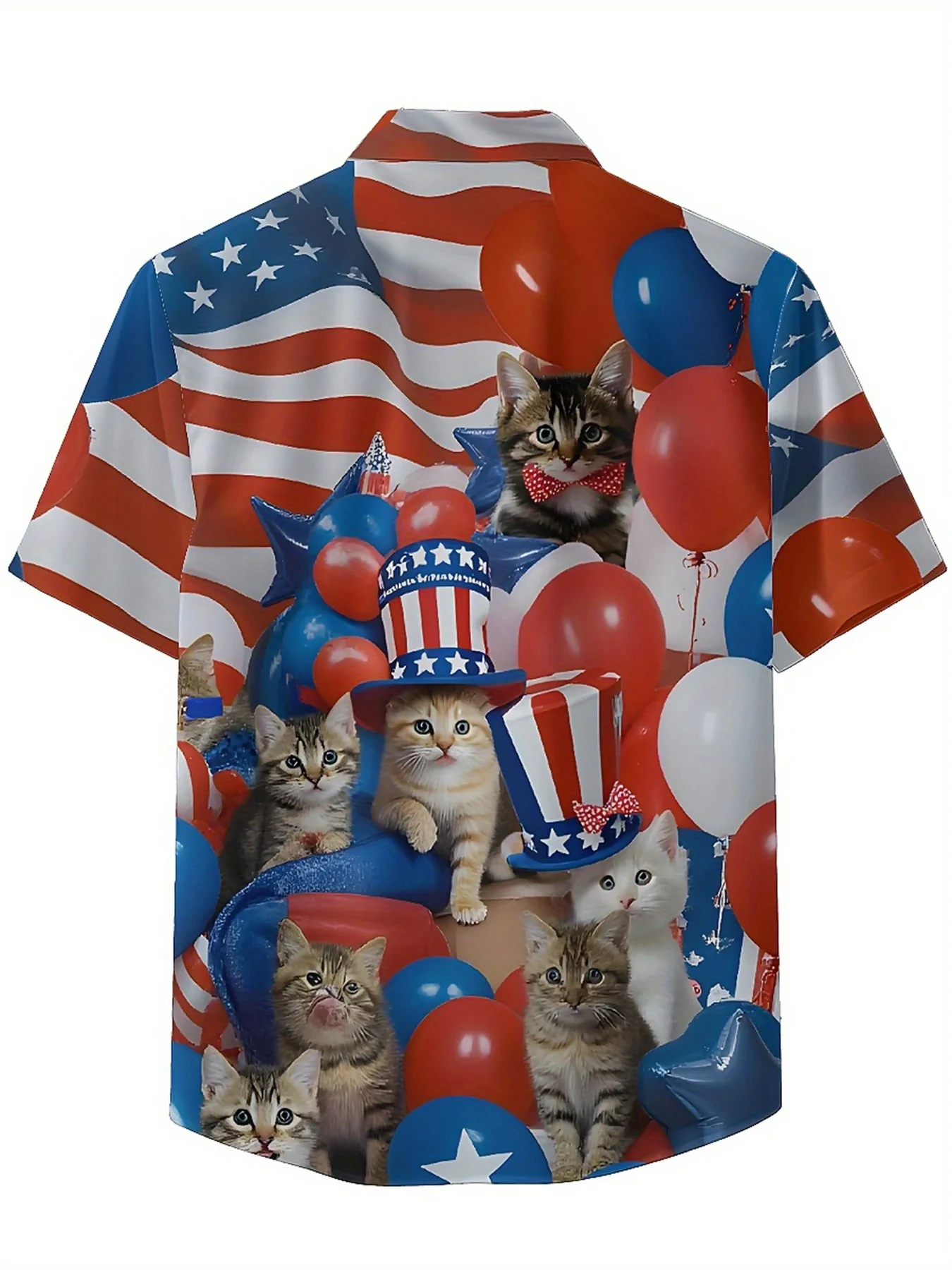 Men's Plus Size Hawaiian Shirts Cat and Balloon Pattern,New Summer Fashion Tops,Hip Hop Streetwear