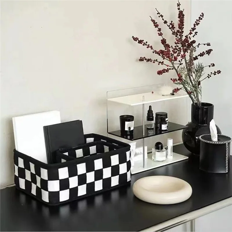 

BAAR-Checkered Black And White Storage Basket For Home Decor, Desktop Cosmetics And Toy Organizer