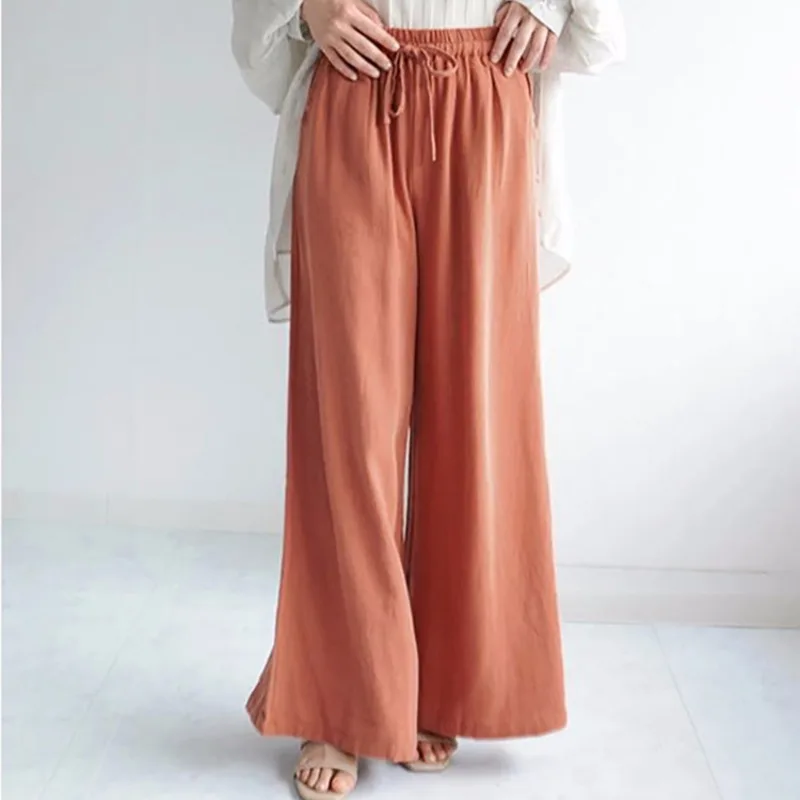 Trendy High Waist Wide Leg Pants Women's Casual Linen Autumn plus Size Versatile  Color Pants Japanese Sweet Sle