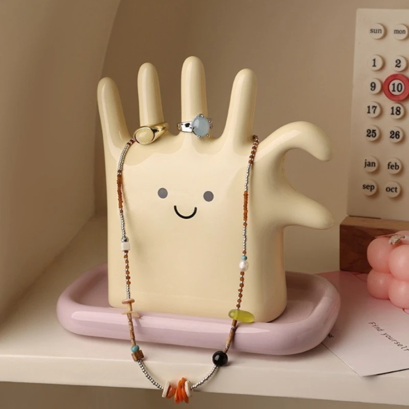 

Cute Jewelry Display Rack Ring Necklace Jewellery Display Stand Watch Rings Desktop Organizer Ceramics Finger Ornament Figurines