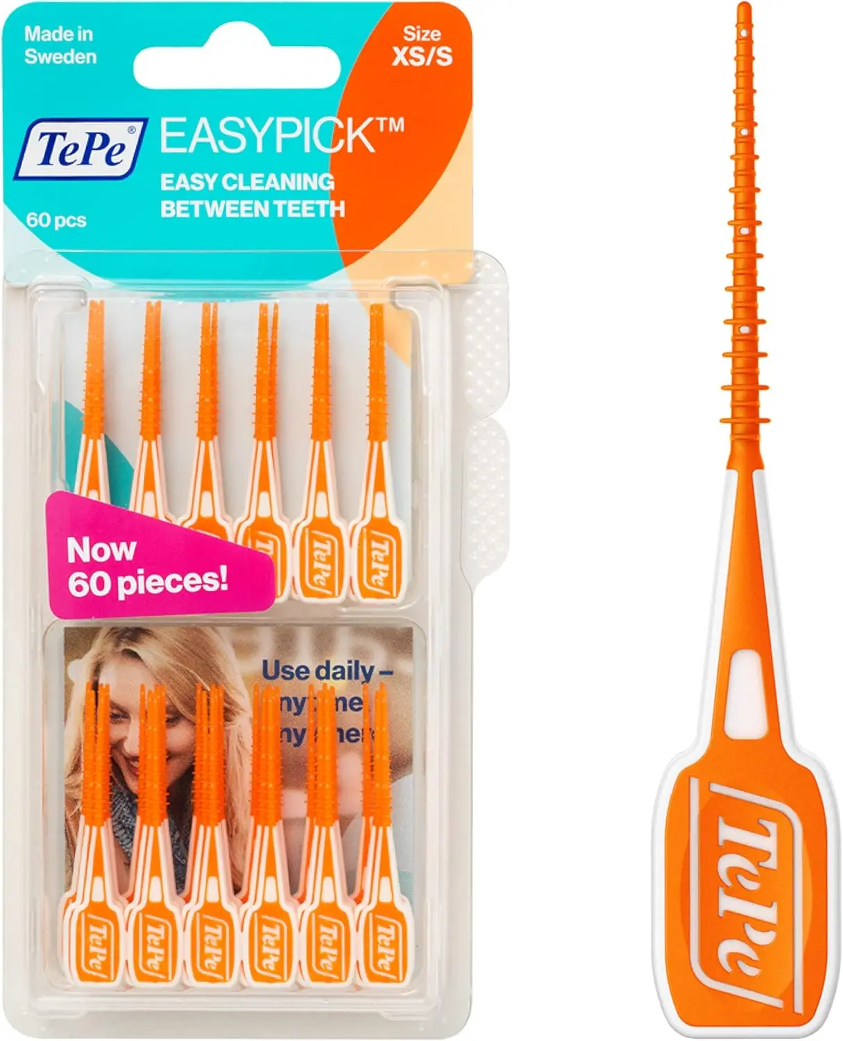 

Dental Floss Picks, Tooth Picks Flossers, Floss Sticks, EasyPicks XS/S, Orange, 60 Pk