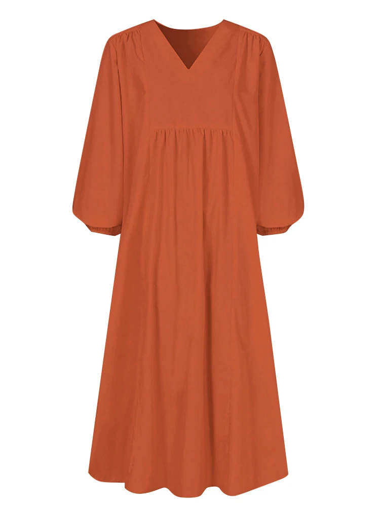 Sukienka damska plus size, nowość na wiosnę/jesień, z mieszanki bawełny i lnu, o luźnym kroju, z rękawami typu dzwonek, codzienna, elegancka, do noszenia na co dzień.