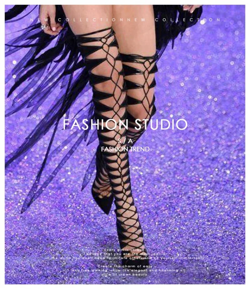Women Sandals Peep Toe Back Zipprt Cross Tied Sexy Summer Ultra High Tube Cool Boots High Heels Party Nightclubs Lady Shoes Q65
