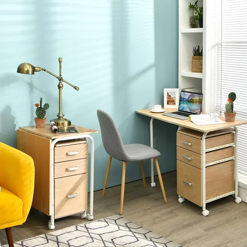 

Складной компьютерный стол на колесиках, мебель для домашнего офиса с 3 ящиками, стол для ноутбука, письменный стол, портативный общежитие
