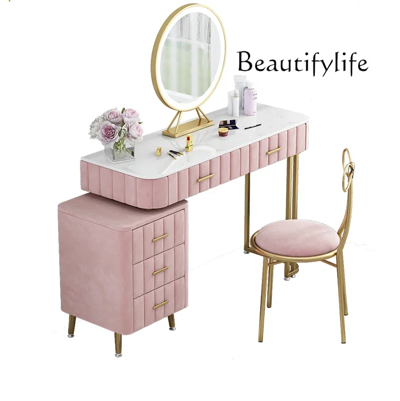 

Nordic Light Luxury Small Apartment Makeup Table Storage Cabinet Integrated Bedroom Dressing Table with Lights