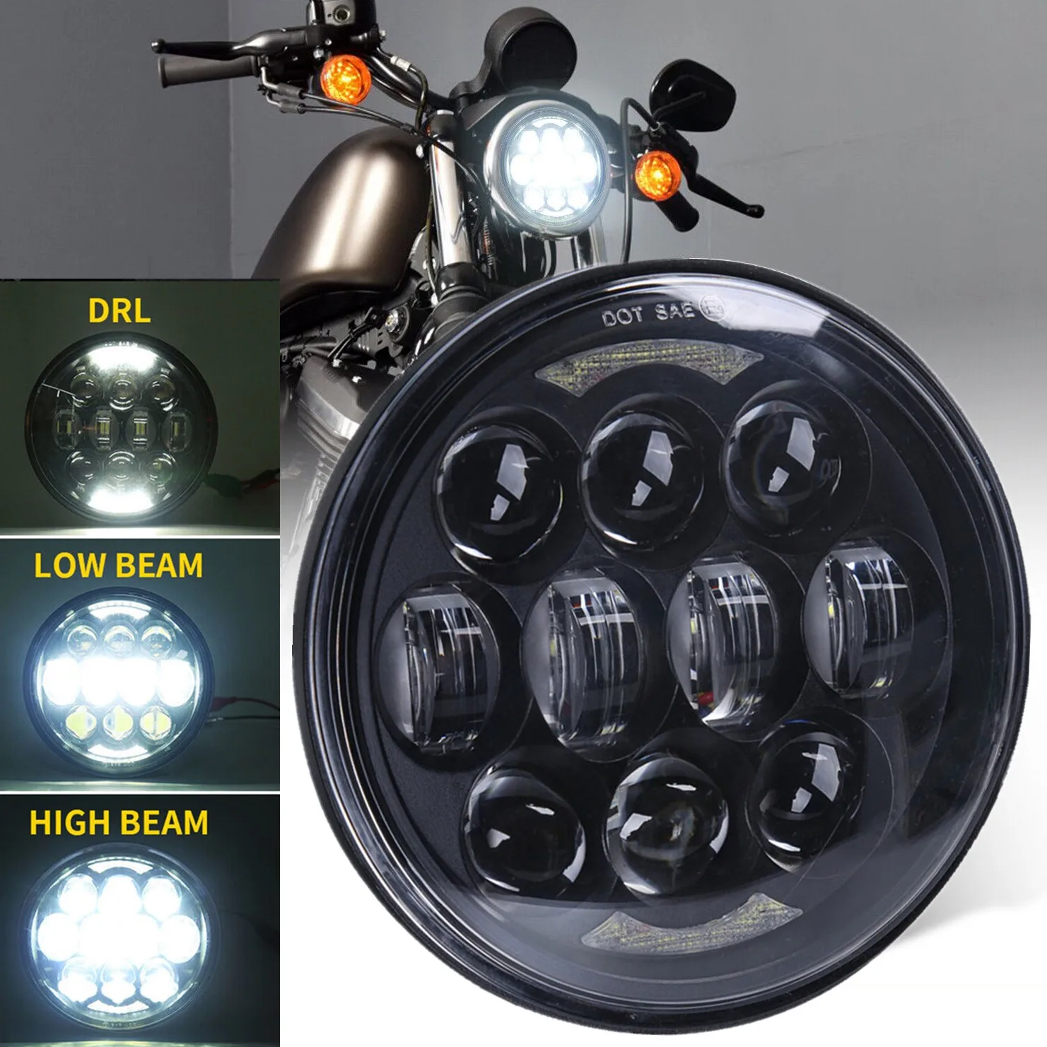 

Motorcycle 5 3/4" 5.75 Inch Projector LED Headlight H4 80W For Dyna Sportster XL1200 XL883