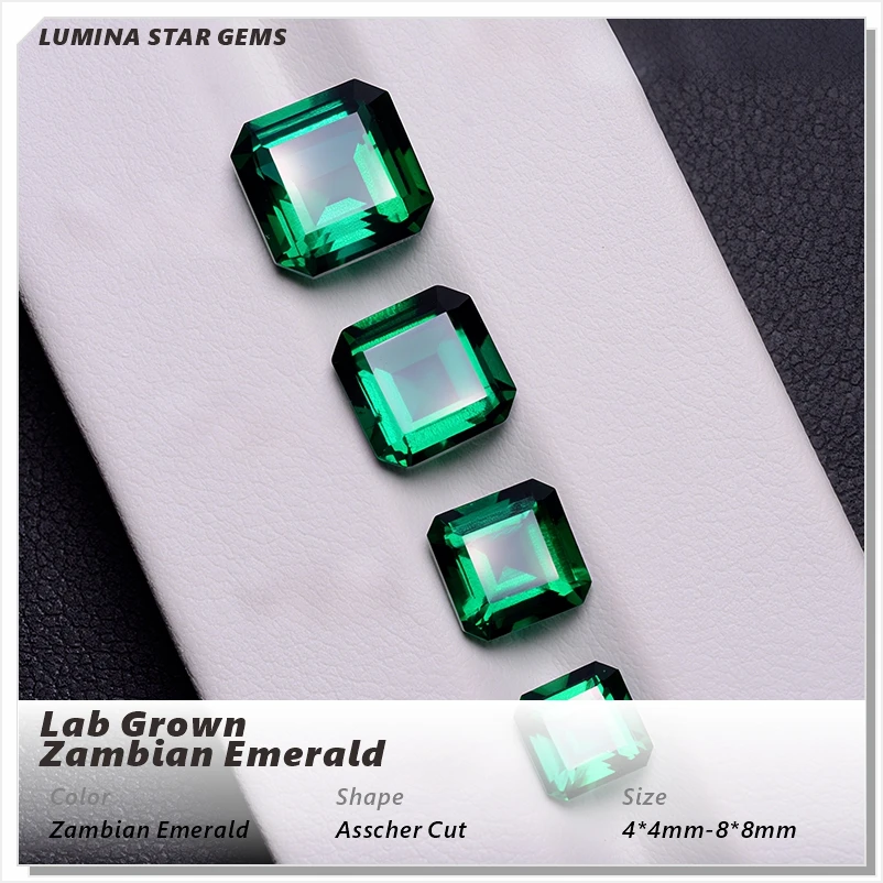 Lab Grown Zambian Emerald Asscher Cut Hydrothermal Hand Cutting For Jewelry Setting&Custom Design Selectable Certificate