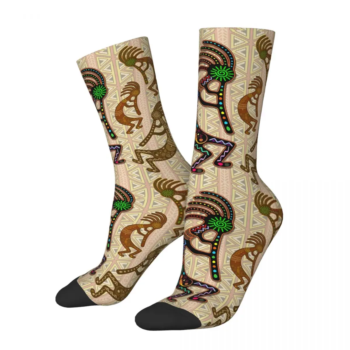 Crazy Sock for Men Kokopelli Rainbow Colors Hip Hop Vintage Kokopelli Tribal Pattern Printed Boys Crew Sock Novelty Gift