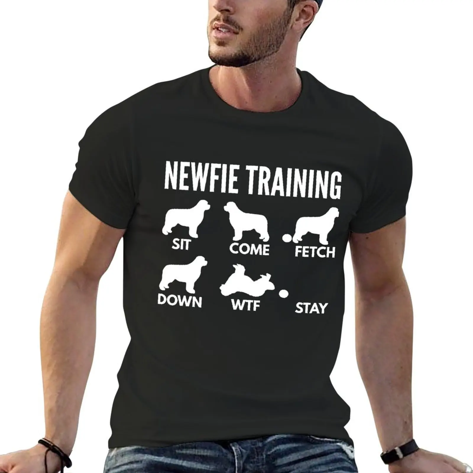 Newfie Training Newfoundland Dog Tricks T-Shirt man t shirt plain summer clothes boys whites shirts men graphic