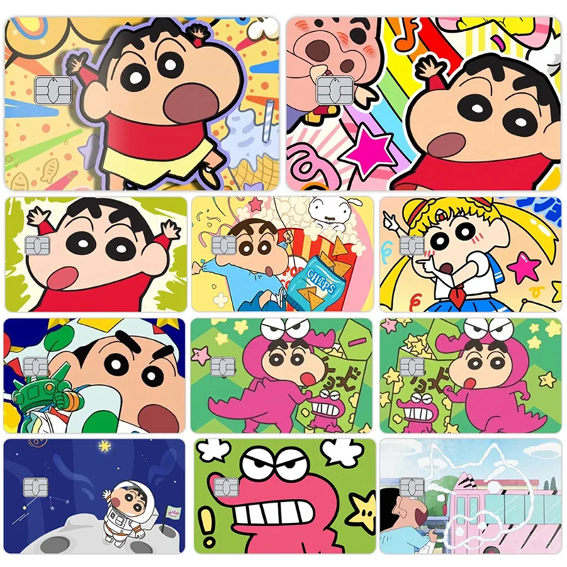 Pegatinas de tarjeta de crédito de dibujos animados Kawaii Shin-chan, película protectora de Pvc, impermeable, decoración