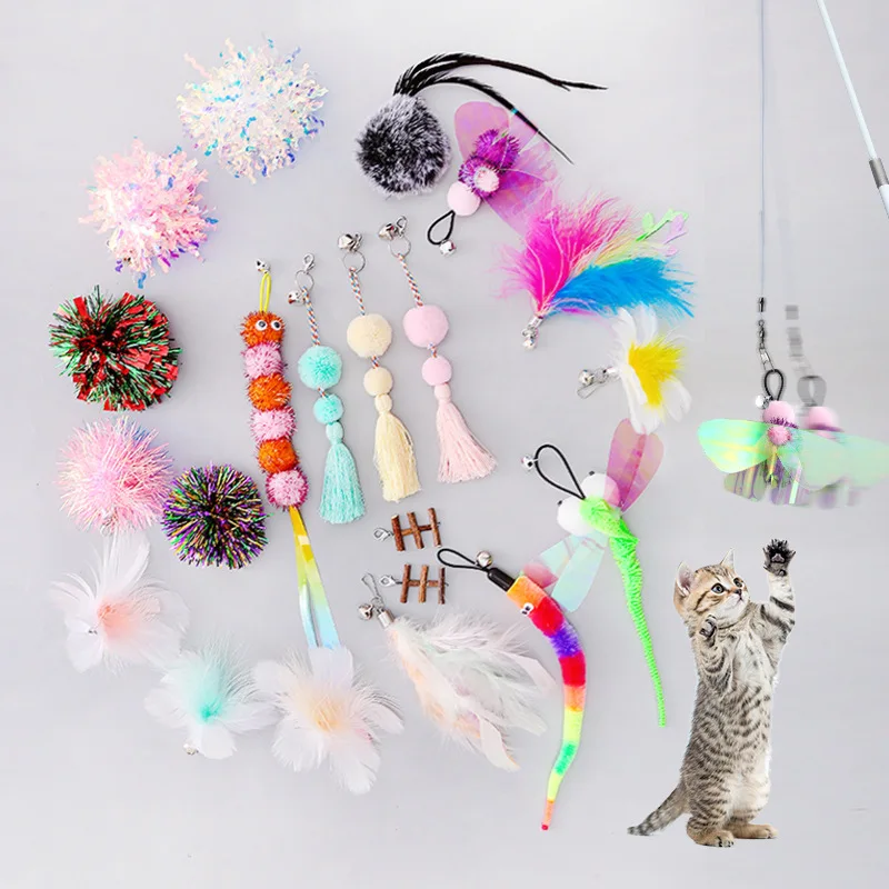 Cat Wand Toy Cat Feather Toys Accessories for Cat Fishing Pole Assorted Teaser Refills with Bell for Indoor Kitten Playing Toys