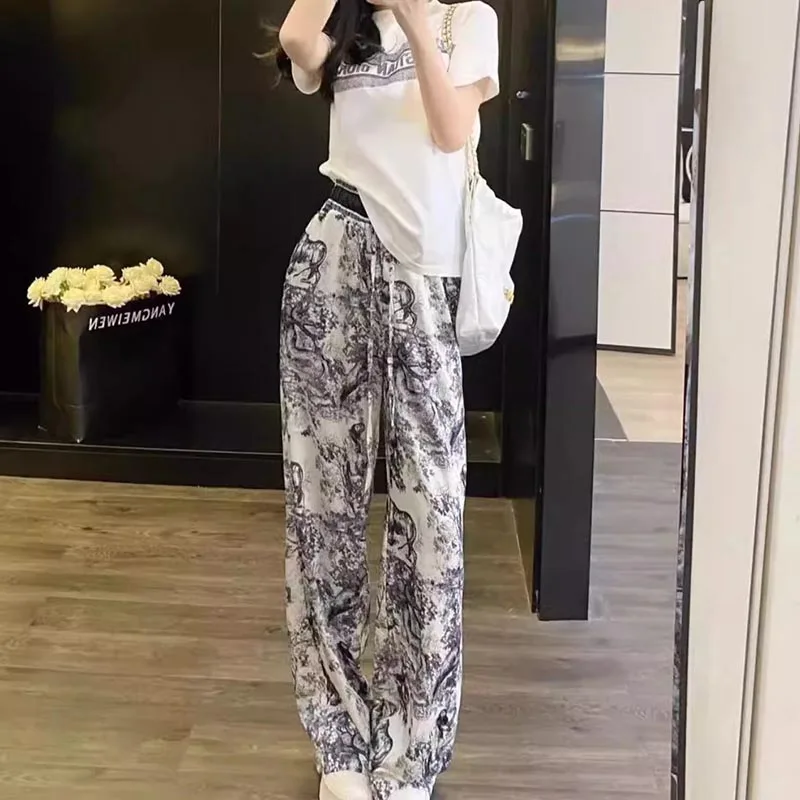 

Dopamine wearing pink paratrooper pants for women summer quick drying ice silk casual pants high street straight leg sports pa