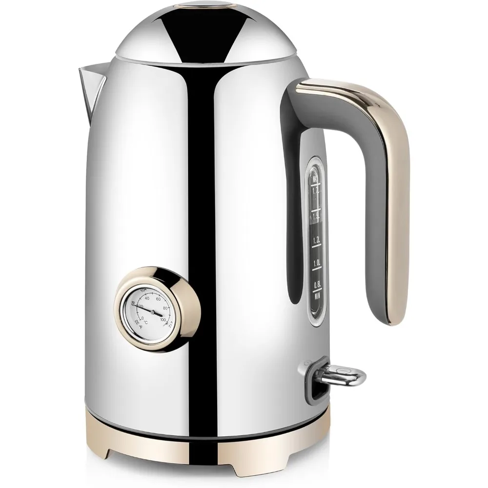 

Electric Kettle - 57oz Hot Tea Water Boiler with Thermometer, 1500W Fast Heating Stainless Steel Pot, Cordless LED Indicator, A