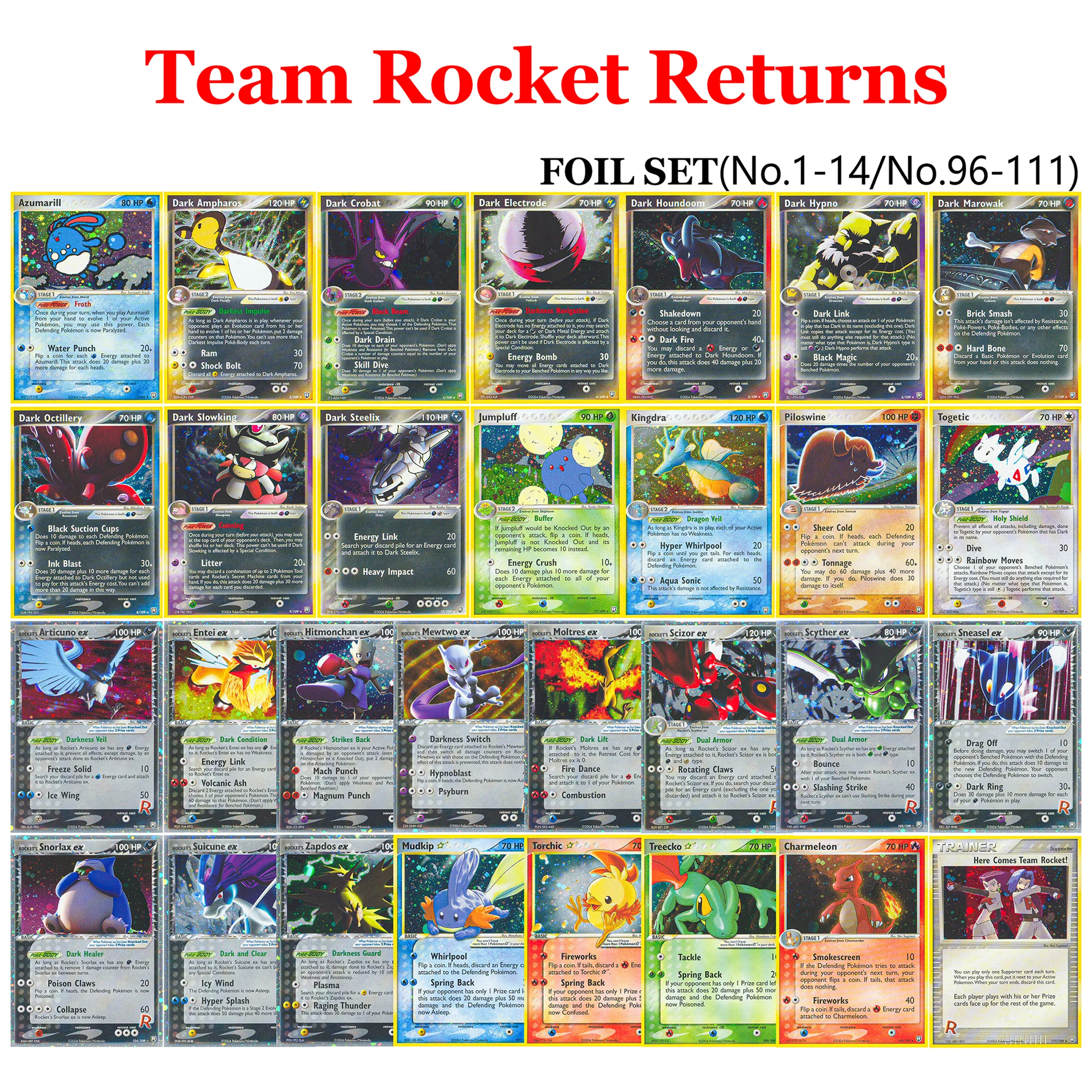 

Коллекционные карты PKM Team Rocket: Серия Holo EX — Азумарилл, Чармелеон, Снейсел, Суичун, Хитмончан (PTCG Pokemon Trading Proxy Card)