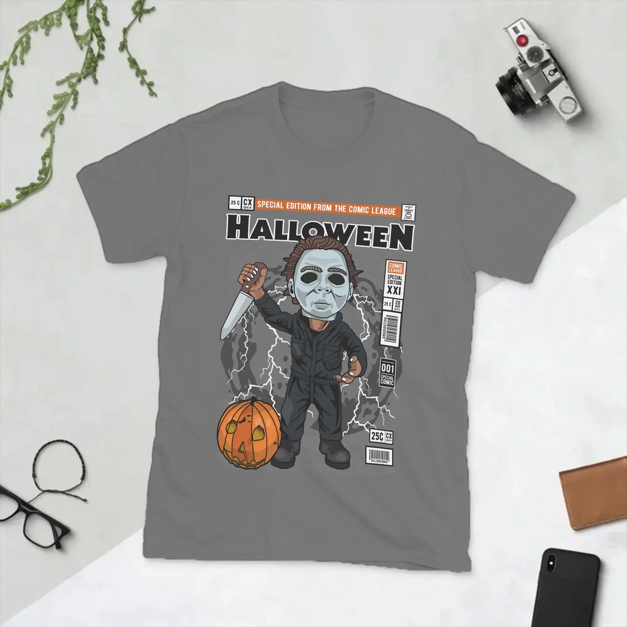 Men Halloween M-Myers T Shirt Horror Movie Character Pure Cotton Clothing Novelty Short Sleeve Round Neck Tees 4XL 5XL T-Shirts