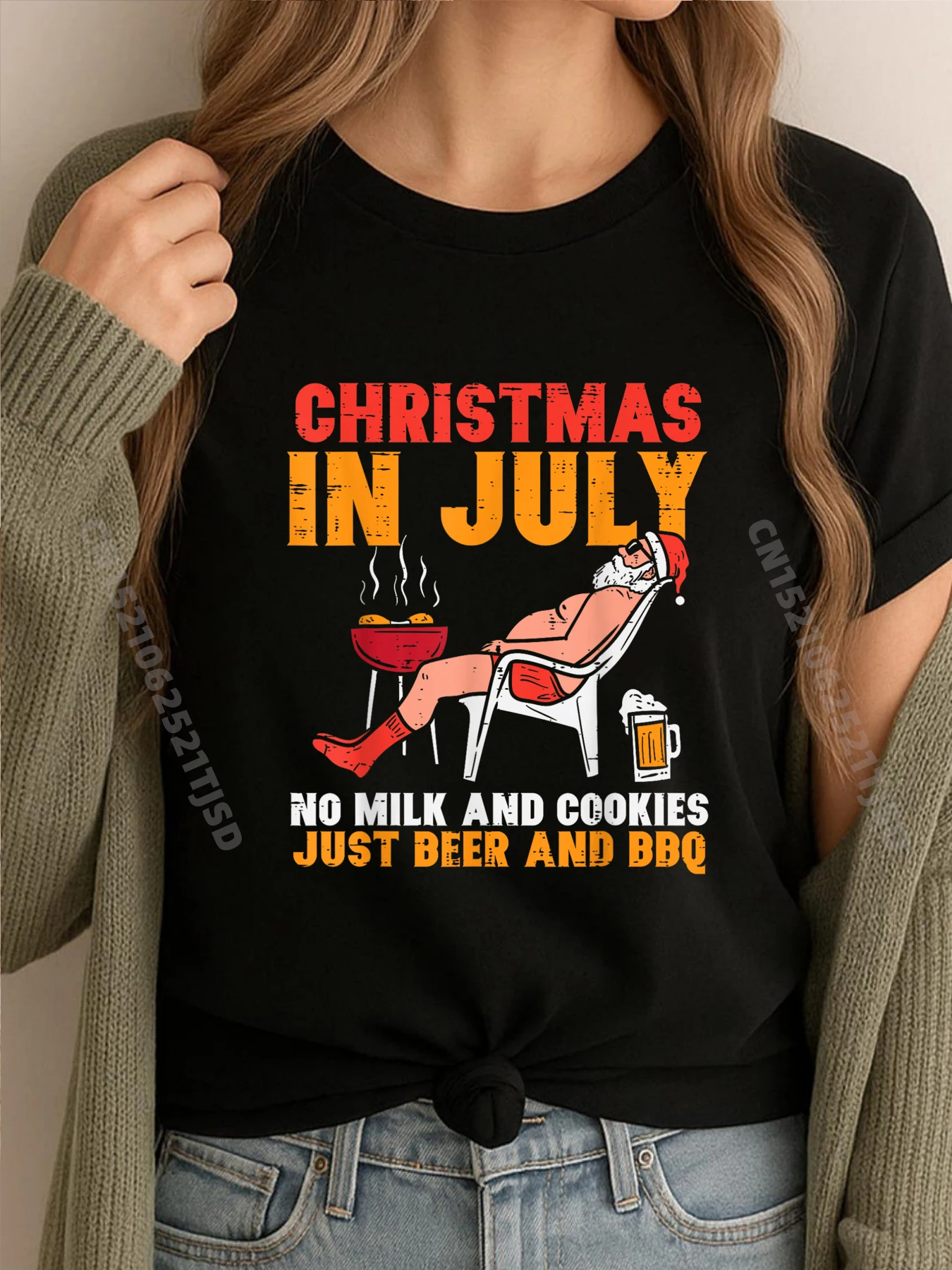 

Рождество в июле Пиво и барбекю Лето Рождество в июле Папа Зеленая и белая футболка с рисунком Camiseta Masculina Футболки