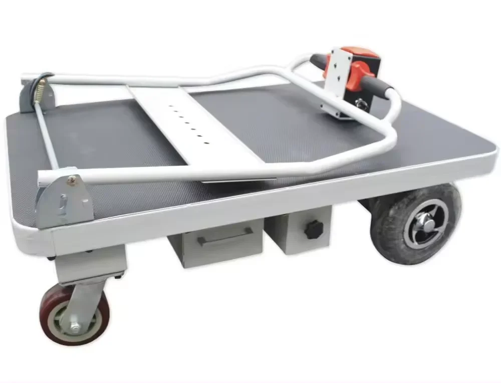 Electric Shopping Cart Basket Platform Cargo Hand Trolley Cart Flatbed Truck Carton Stainless Steel Electric Folding 200KG