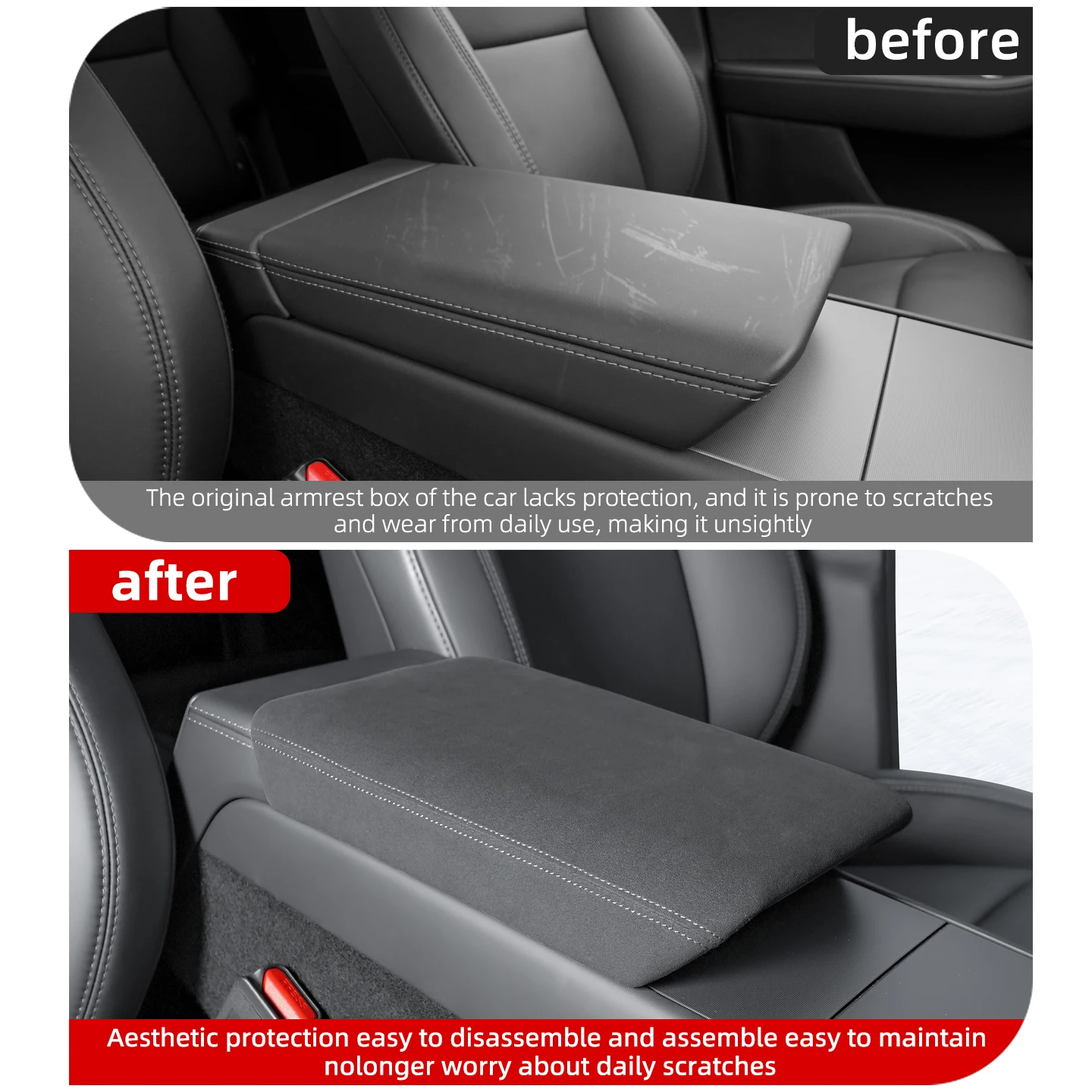 Car Center Console Armrest Pad For Tesla Model YL 2026 6 Seats Auto Central Armrest Box Cover Anti-Scratch Accessories