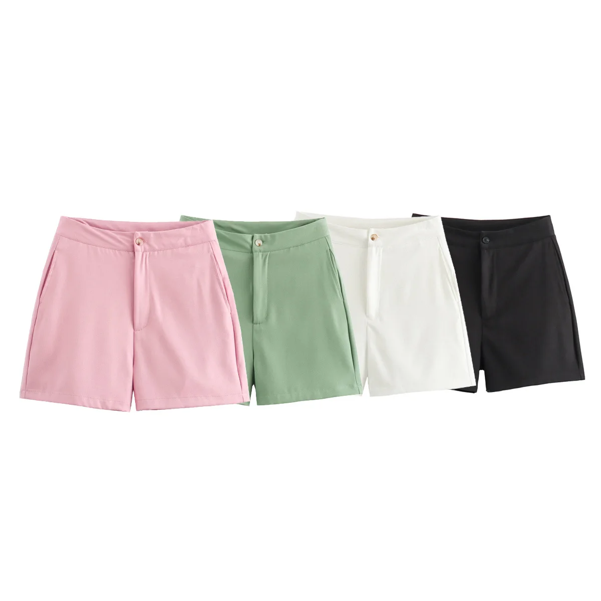 

HH TRAF Women Summer Popular Solid Zipper Mini Shorts Female Chic Elegant High Waist Side Pockets Decorate Street 4 Color Shorts