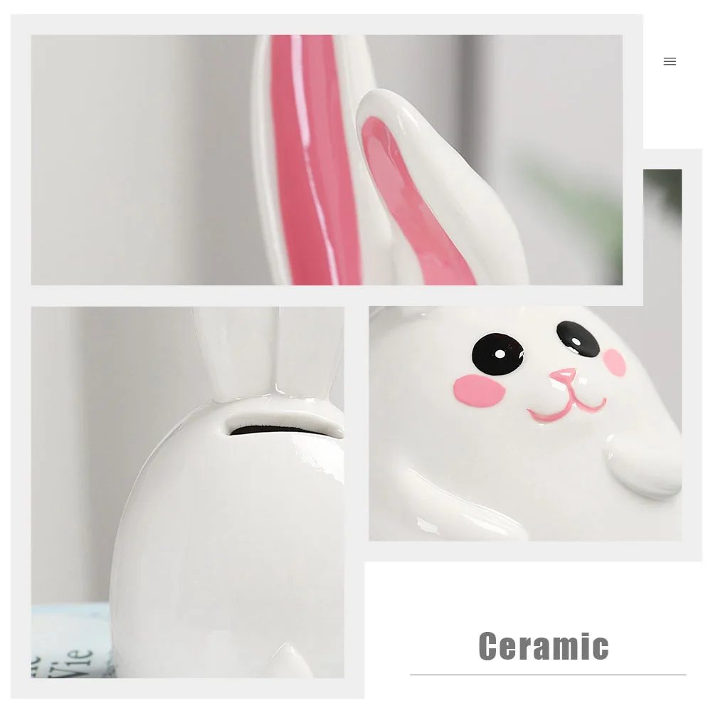 

Cute Rabbit Saving Jar Premium Ceramic Piggy Bank Decorative Coin Holder Desktop Adornment For Adults Household Bedroom