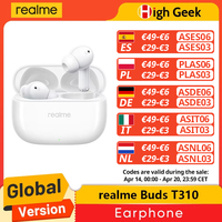Global Version realme Buds T310 46dB Hybrid Noise Cancellation 40Hours Total Playback 12.4mm Dynamic Bass Driver IP55 Waterproof