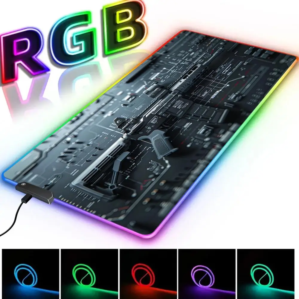 

XXL Large RGB Mouse Pad Gun parts assembly Gaming MousePad Gamer Accessory LED Light Mousepads PC Computer Desk Mat with Backlit