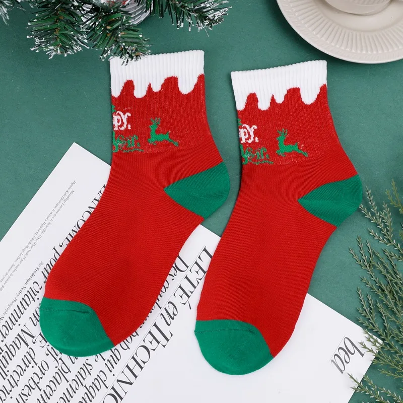 Cartoon Christmas Animal Tube Socks Autumn Winter Women Men Santa Claus Elk Snowman Cotton Socks Thick Warm Soft Socks Cute Gift