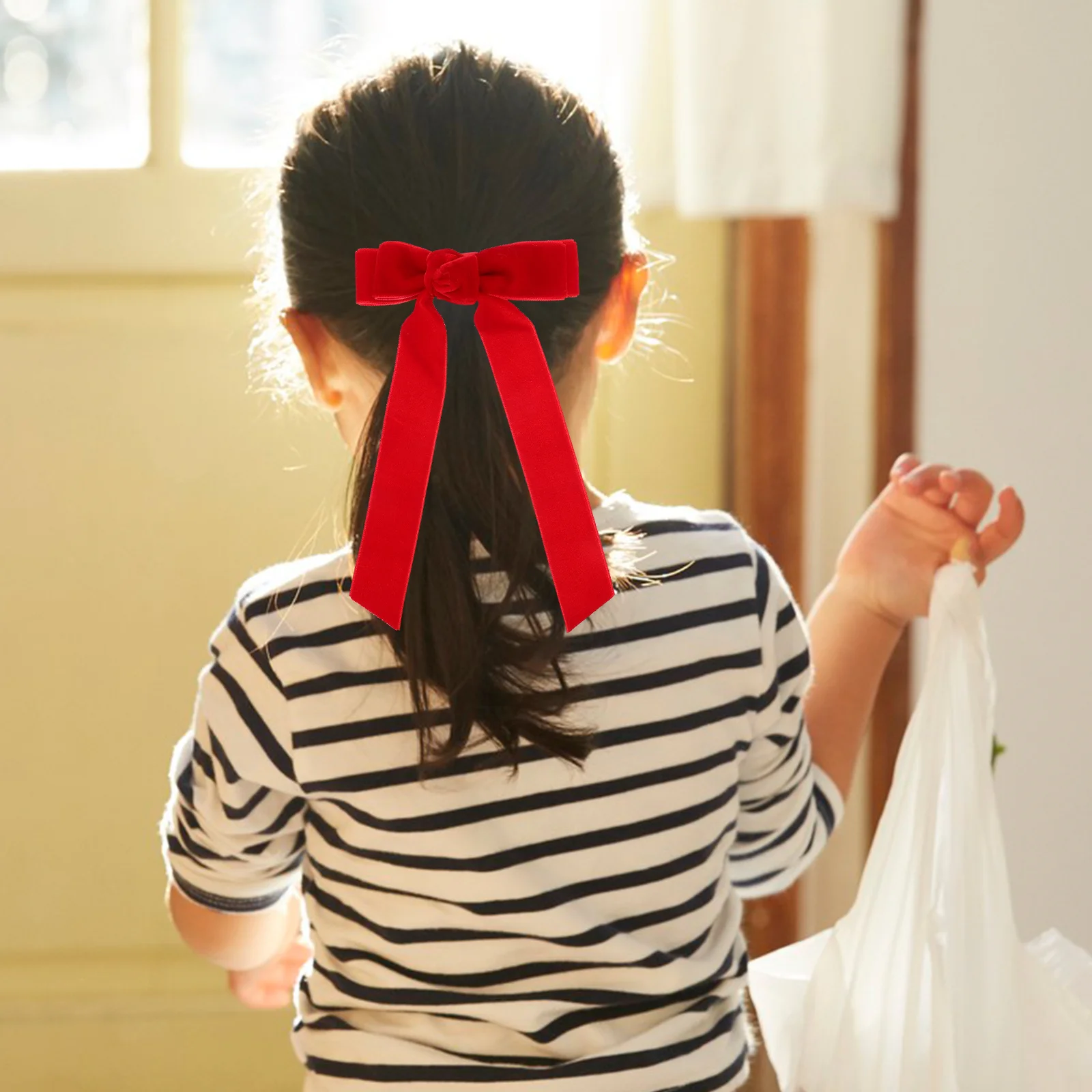 

3Pcs Red Hair Bows Long Tail Ribbon Bowknot Clips Barrettes for Girls Teens Toddlers Xmas Valentines Accessories