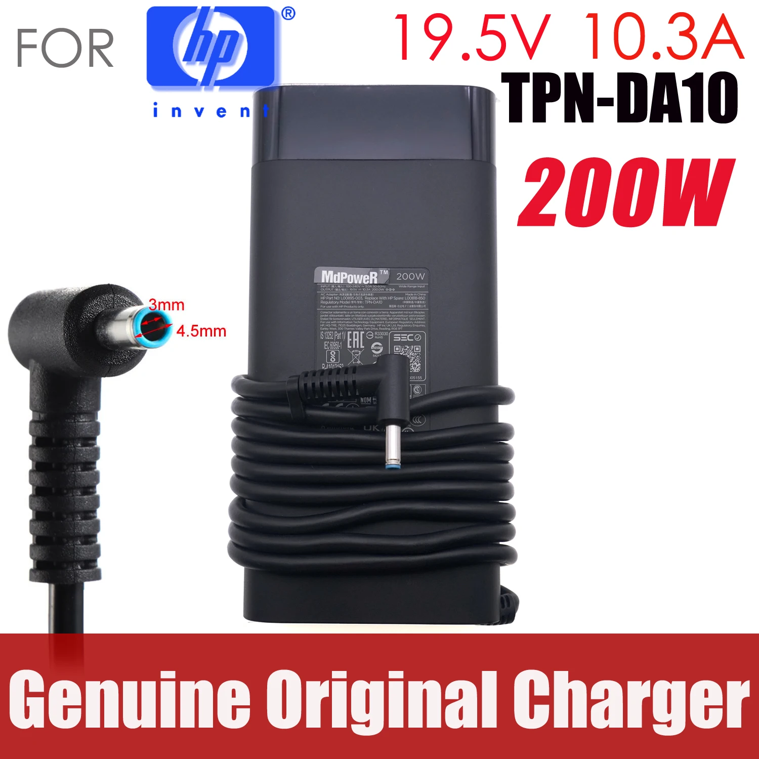 

200W Original Laptop AC Adapter Charger For HP 19.5V 10.3A TPN-DA10 L00818-850 OMEN 15 Elitebook 840 G5 G6 G4 TPN-CA23 TPN-DA23