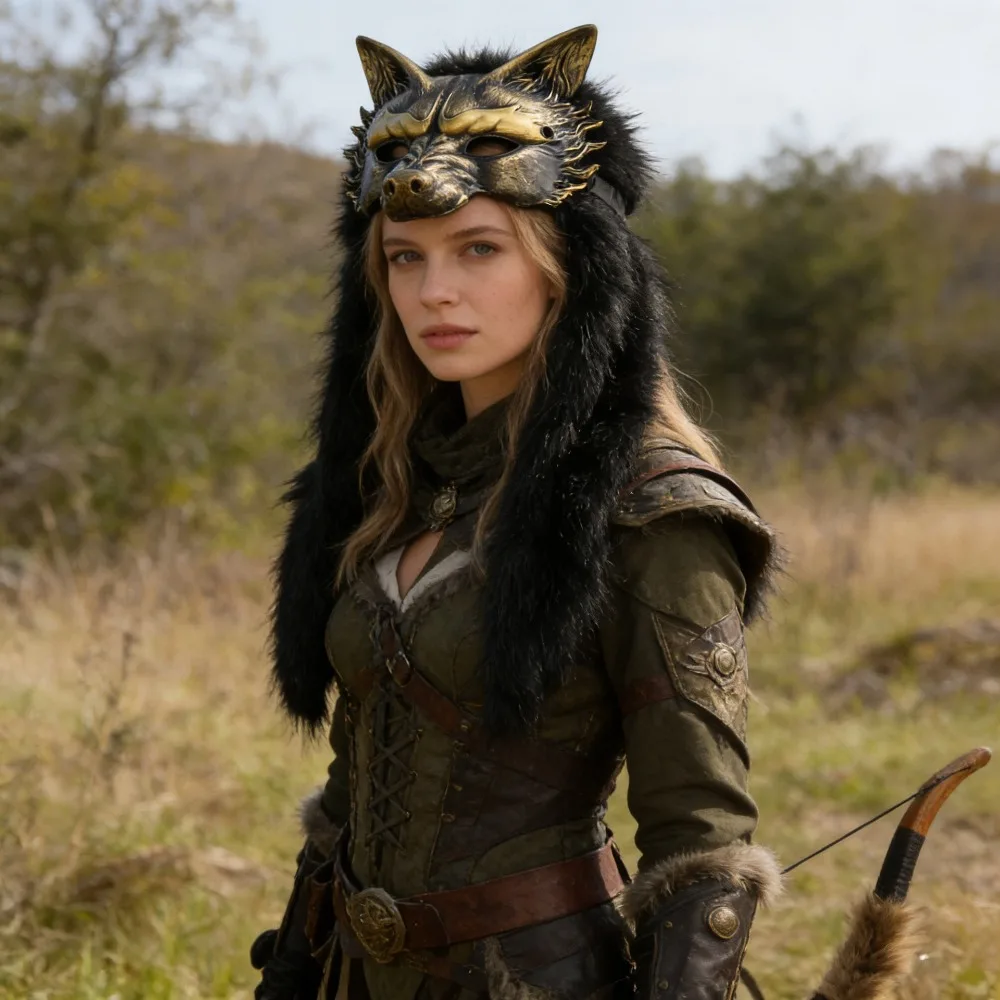 Viking Headdresses and Wolf Head Mask Unisex Faux Fur Werewolf Costumes Halloween Cosplay Accessories Mardi Gras Masquerade Mask