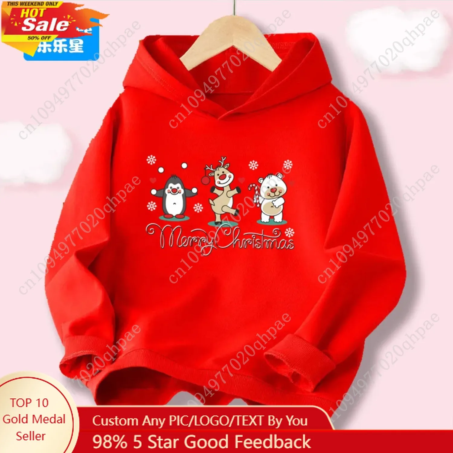 

Merry Christmas & Cute Christmas Animals Print Hoodies Festive Children's Hooded Sweatshirt Spring Autumn Kids Tops SDDW1