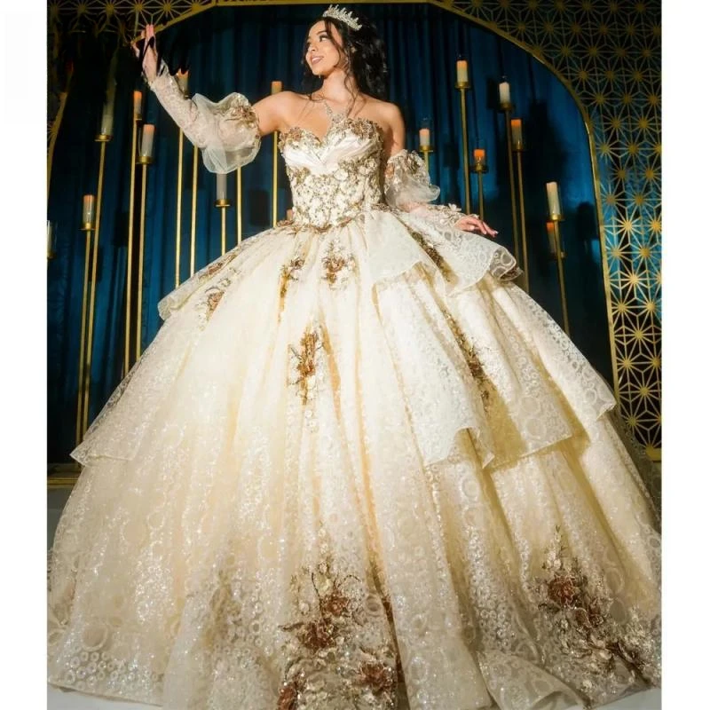 

Champagne Quinceanera Dresses 2023 Princess Sweet 15 Years Girl Birthday Party Dresses With Appliques Vestidos De Quinceañera