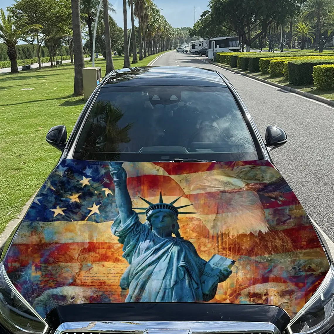 

National Flag Element Statue Of Liberty Car Hood Stickers-Durable PVC Tape Packaging,Car Aesthetic Design,Suitable For Most Vehi
