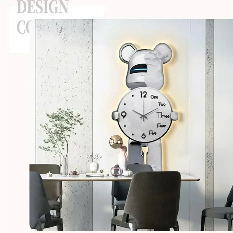 Aesthetic Bear Wall Clocks LED Lamp Bear Wall Silent Light Clock Luxurious Unique Living Room Porch Decor Interior Ornament