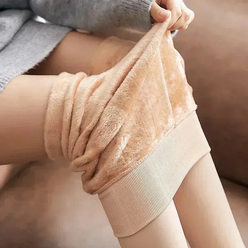 สีสันขนแกะเรียงราย Tights ผู้หญิงฤดูหนาว Pantyhose ความร้อน Polar ผิวสีดําผลถุงน่องขาอุ่นหนากางเกงขายาว