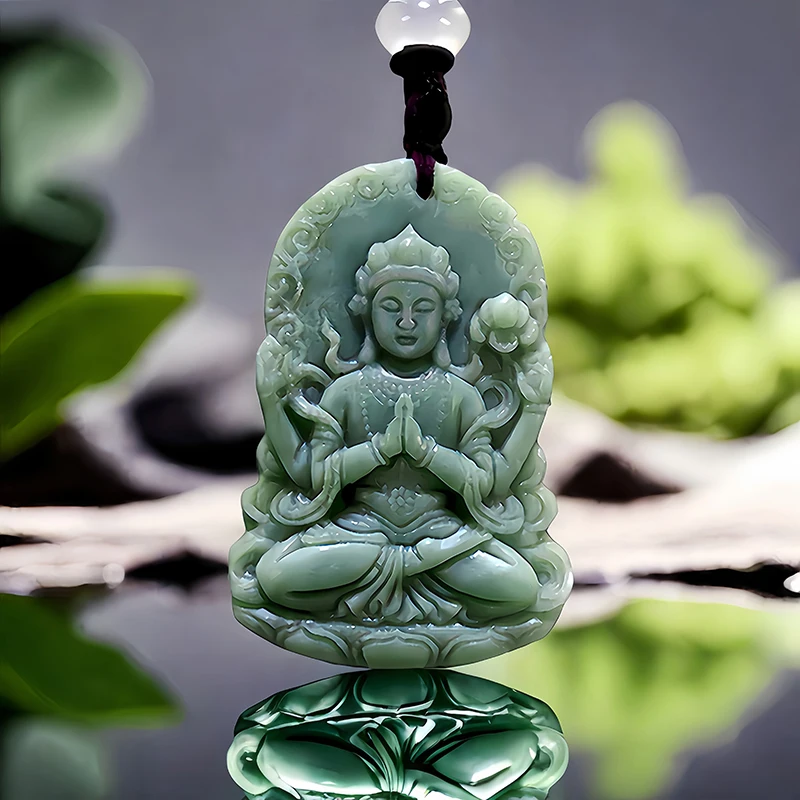 

Green Natural Real Jade Guanyin Pendant Necklace Amulet Luxury Vintage Charm Designer Gemstones Talismans Stone