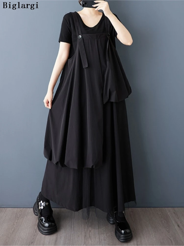 

Oversized Summer Sleeveless Slip Dress Women Irregular Pleated Fashion Mesh Patchwork Ladies Strap Dresses Ruffle Woman Dress