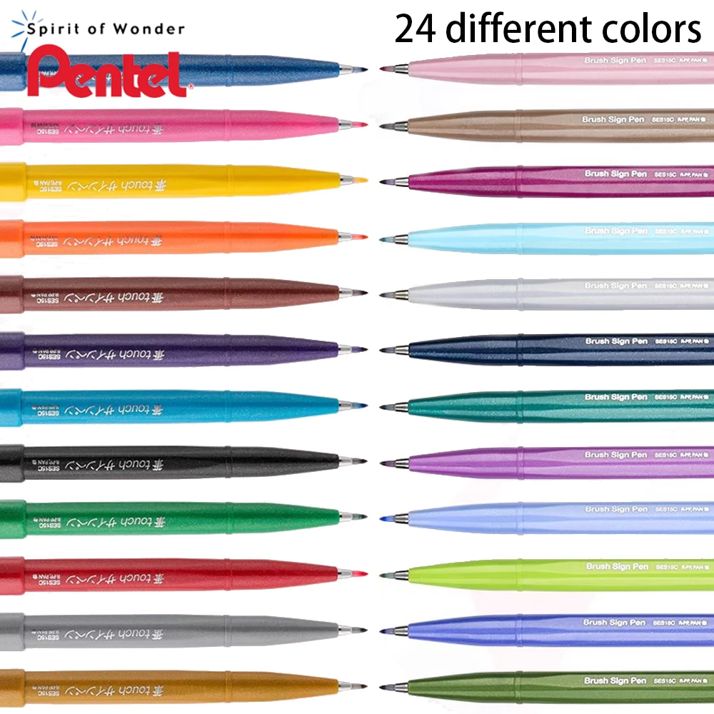 Pentel Touch Highlighter Pen SES15C Fiber Head Pen Brush Hand Account Greeting Card Flower Word Quick-drying Art Stationery