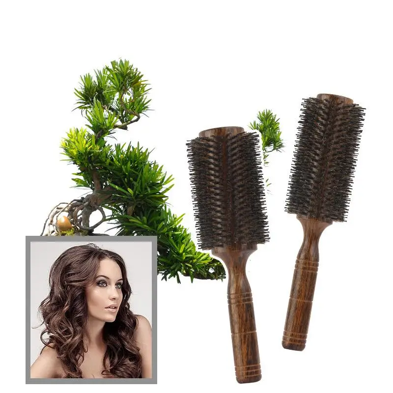

Professional Boar Bristle Round Hair Brush Large Wood Curls Comb Salon Hairdressing For Women And Men Hair Styling