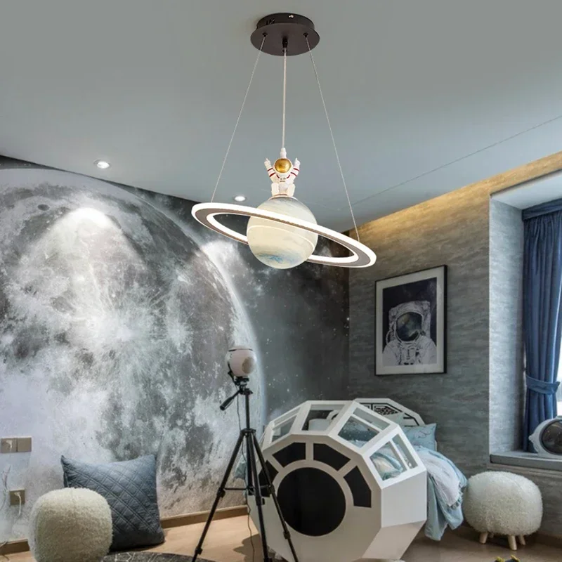 Imagem -04 - Astronauta Nórdico e Planeta Luzes Pingente Bola de Vidro Quarto das Crianças Berçário Decoração de Casa Lustre de Teto Luminária Interior